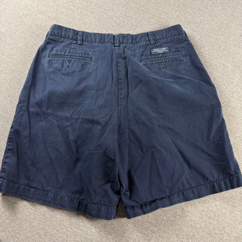 Polo Ralph Lauren Mens Tyler Short Navy Blue Pleated Chino Cotton Shorts Size 36